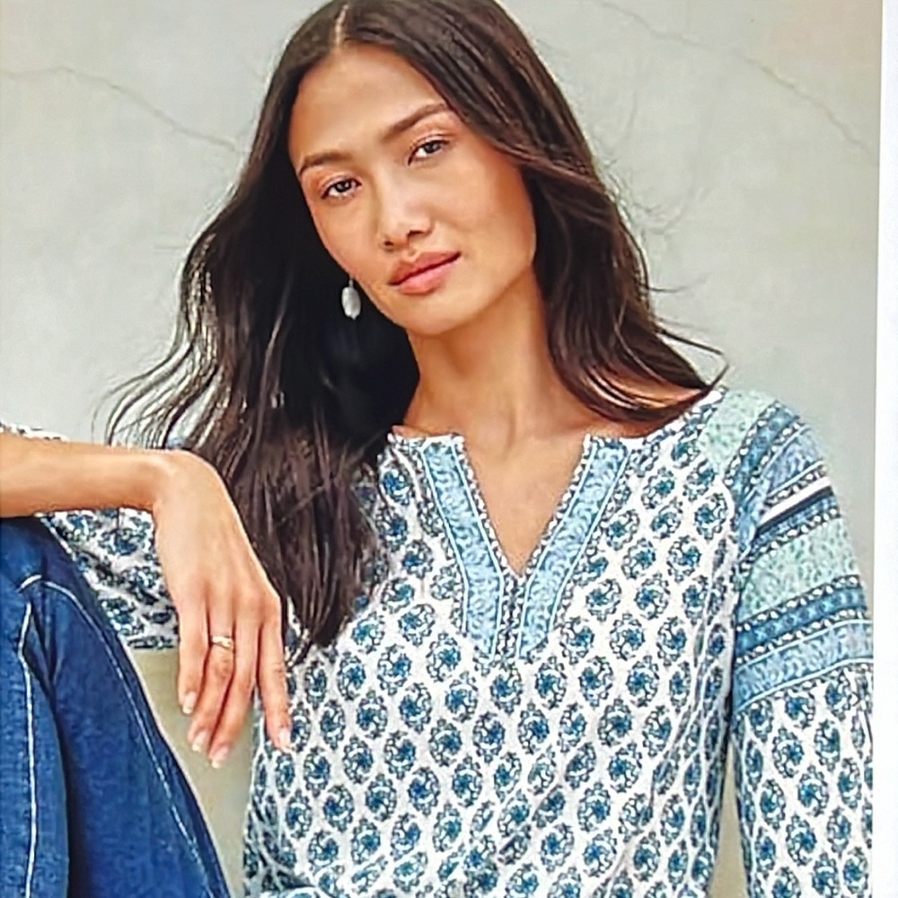 Pure Jill Border Print Split Neck Tunic SP